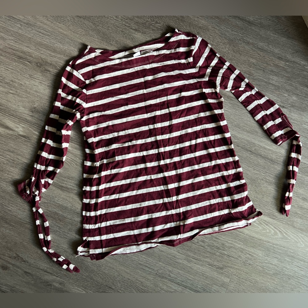 Old Navy Burgundy and White Striped Blouse